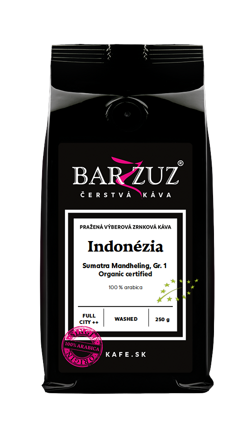 Indonézia, pražená zrnková káva - Sumatra Mandheling, Gr. 1, BIO, praná, 250 g