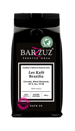 Brazília, pražená zrnková káva - Les Kafé, Cerrado, Black Diamond, NY 2, Scr. 17/18, RFA, pulped natural, 250 g