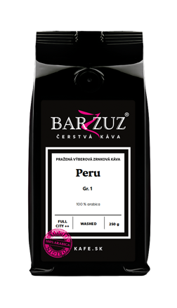 Peru, pražená zrnková káva - Gr. 1, praná, 250 g